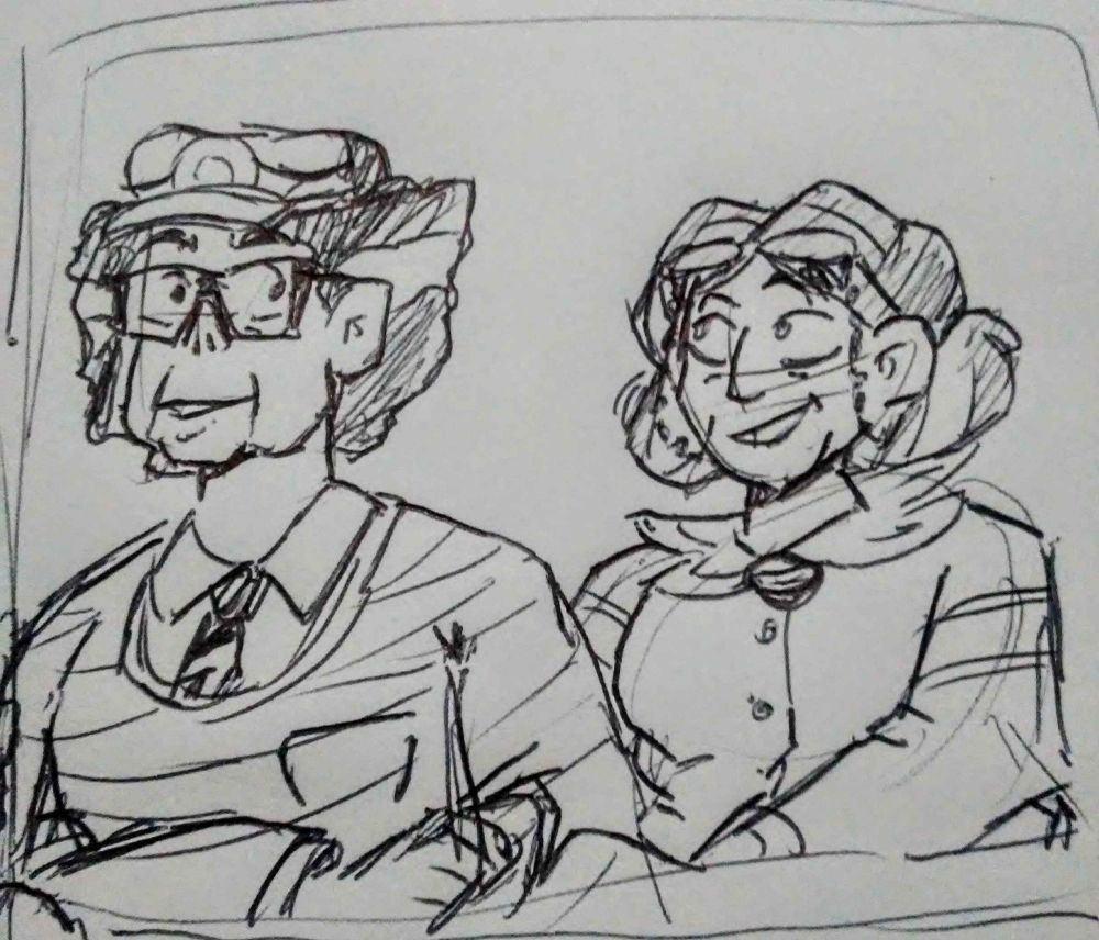 Tobias "Toby" (age 58) and his wife, Henrietta (age 60)
Humanized sketches