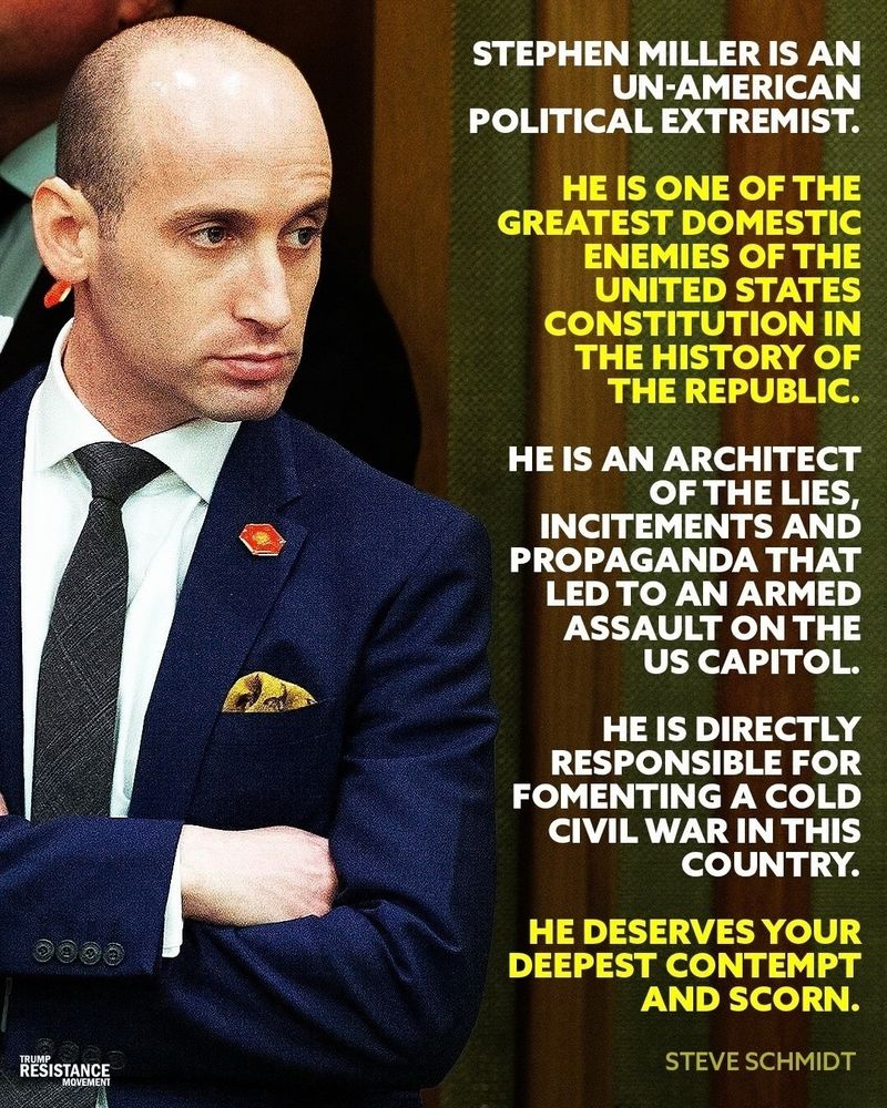 Pic of Stephen Miller (sorry) and a description in script of why he is a menace to the country and should be held to account--hopefully sooner than later.