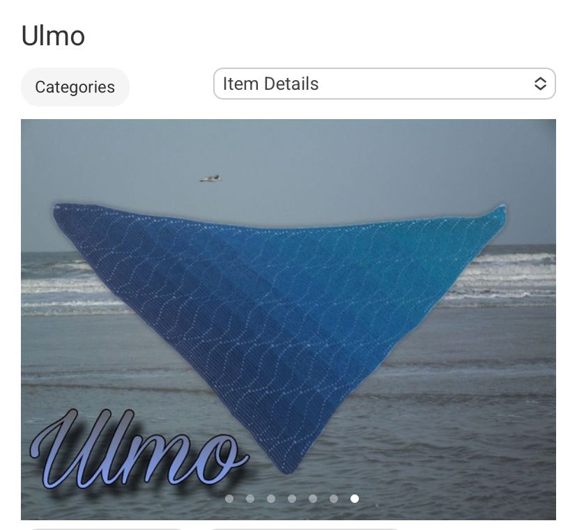 Ulmo, Vala of the Waters. 

This asymmetric triangle shawl features a repeating gentle wave pattern, highlighting his fondness and sympathy for the Children of Eru