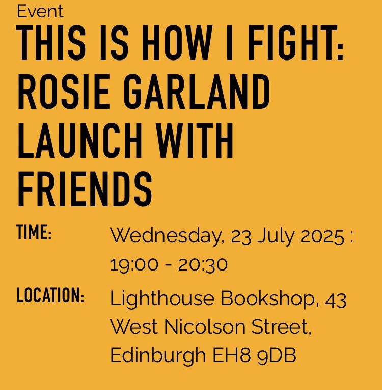 Image is black text on yellow background - event information for launch of poetry collection This is How I Fight 