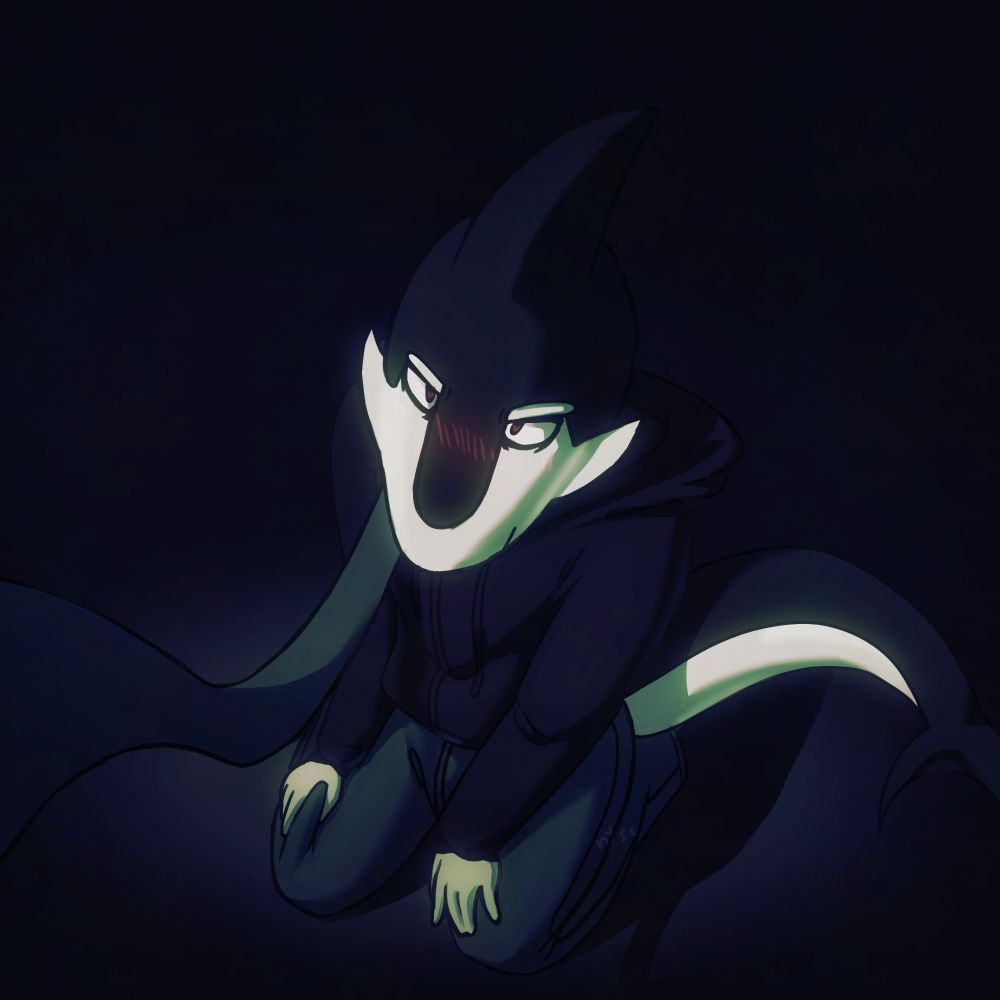 shark-type thing leashed in a dark room