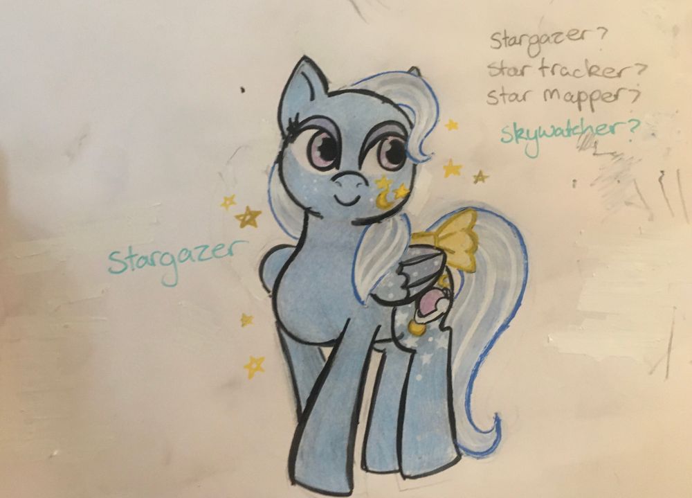 Traditional piece of a Pegasus pony with the design of g1 Night Glider.