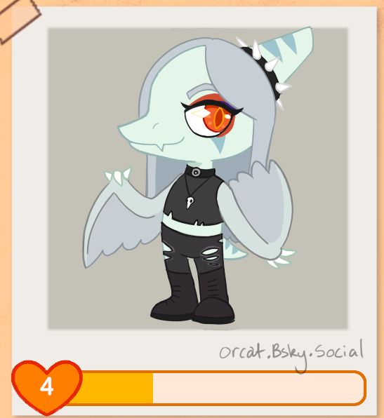 Fang, a grey pterosaur from 'Goodbye Volcano High', in the style of the video game 'Amber Isle.'