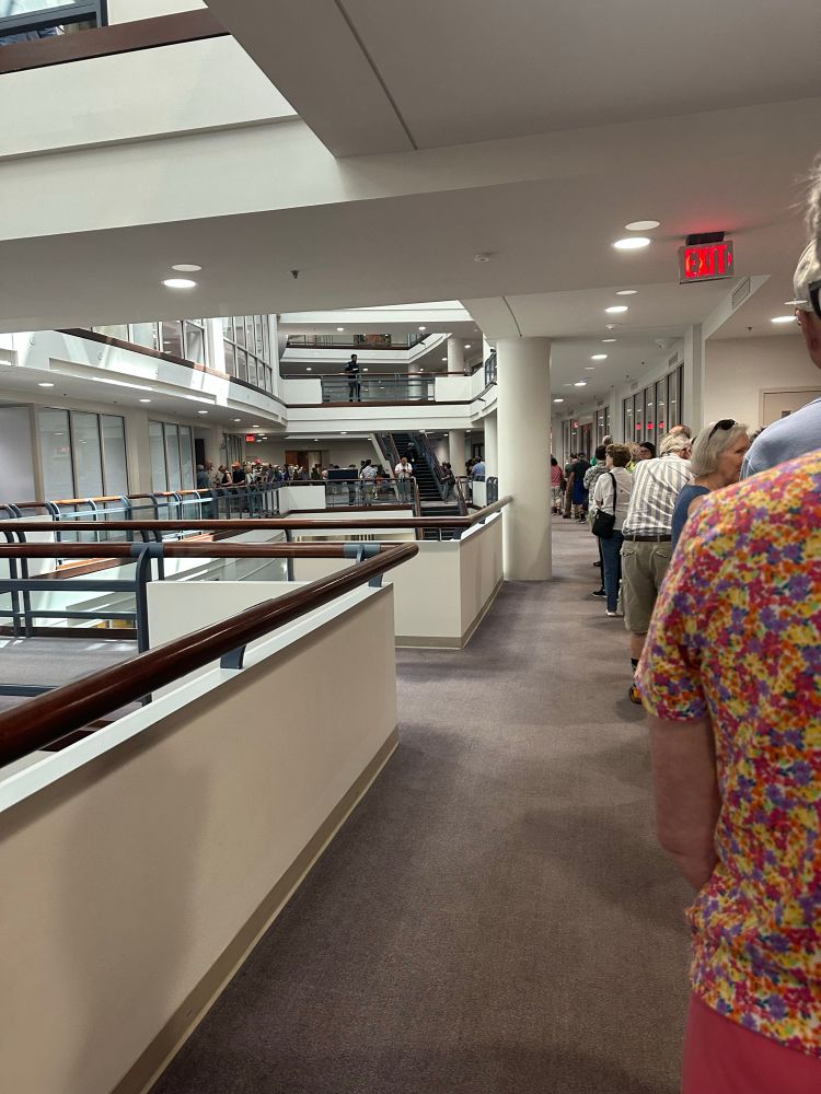 Voting line wrapped all the way around a long hallway and back the other way - at Fairfax County Government Center, Fairfax VA