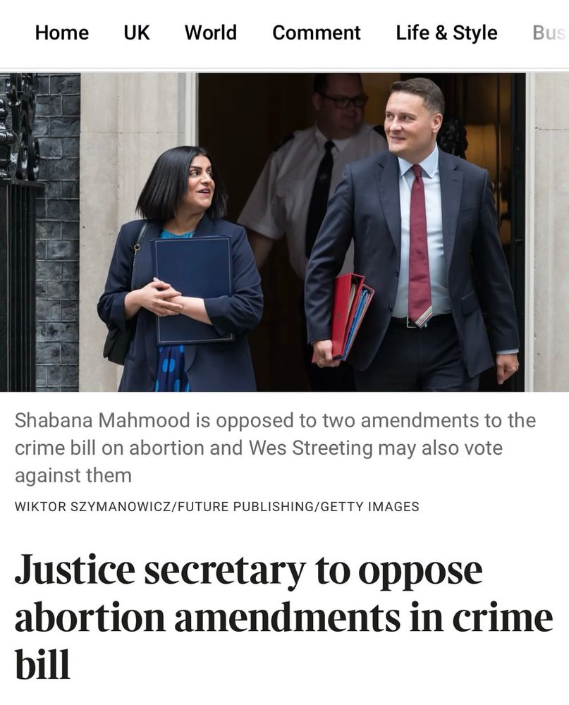 Shabana Mahmood is opposed to two amendments to the crime bill on abortion and Wes Streeting may also vote against them

Justice secretary to oppose abortion amendments in crime bill

The times 