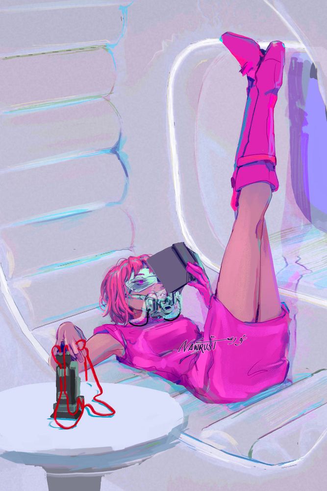 illustration of healer from 1000xRESIST elevating her sore legs from carrying the entire game. she appears to be finally catching a break. 
