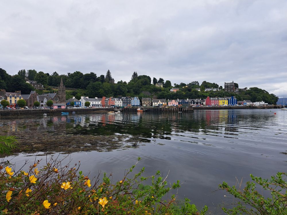 The colourful houses of Tobermory (Balamory) seen from across the harbour 