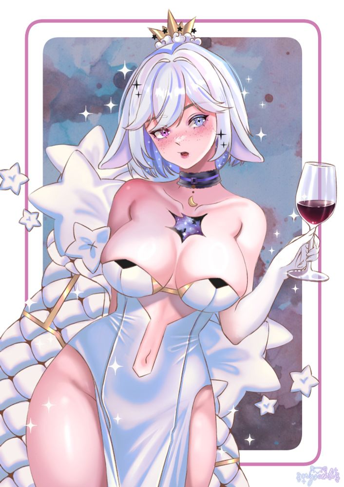 a beautiful girl in white drinking wine 🤍🤍 (2023 art raffle prize) 