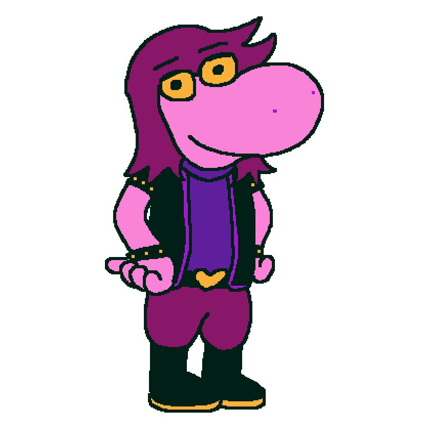 a drawing of susie from deltarune doing the family guy peter griffin pose
drawn in magma