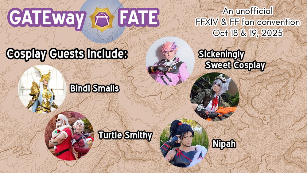 Promo image featuring guests Bindi Smalls, Turtle Smithy, Sickeningly Sweet Cosplay, and Nipah
