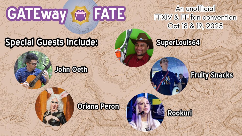 Promo image featuring guests John Oeth, Oriana Peron, SuperLouis64, Fruity Snacks, and Rookuri