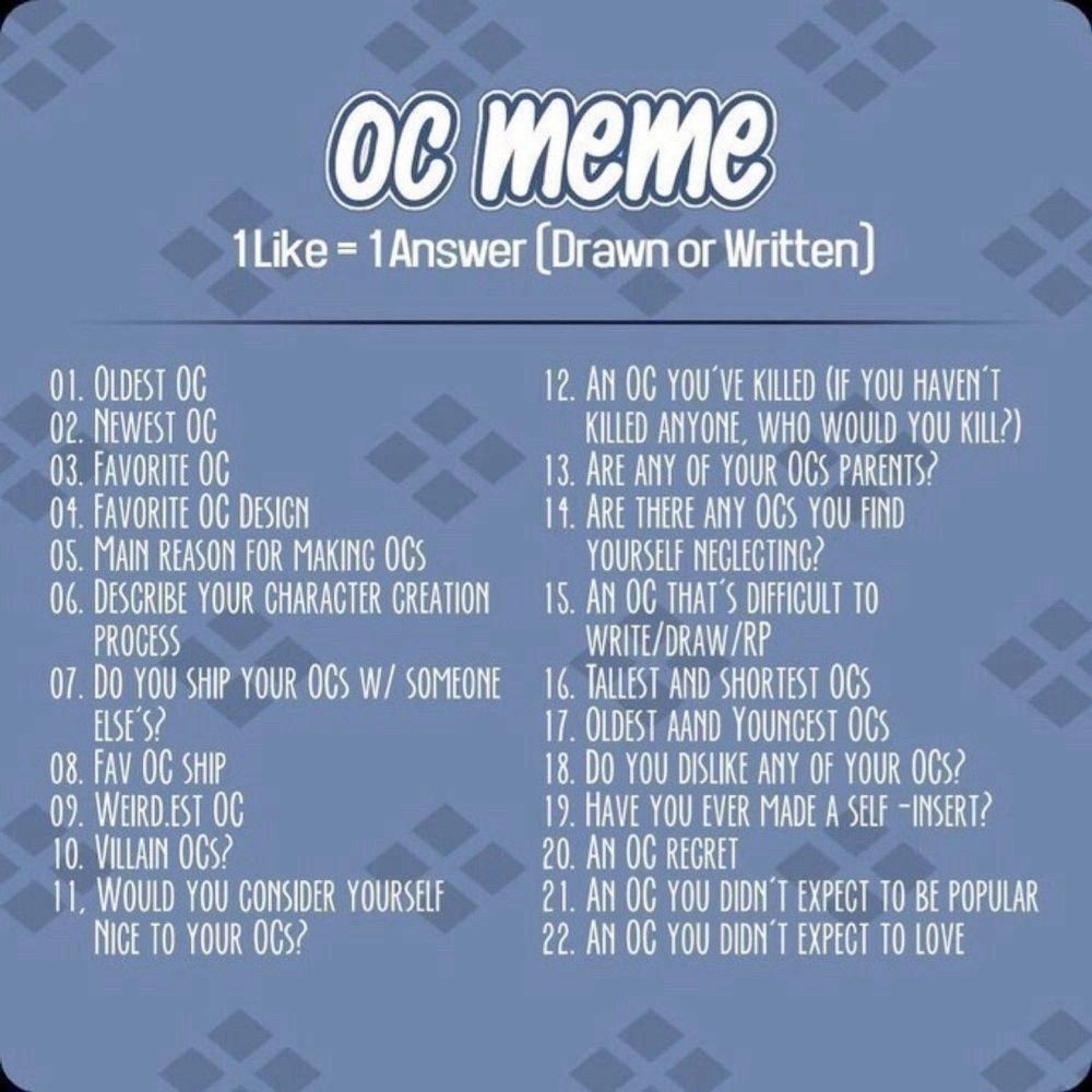 Oc meme, one like + one answer out of 22 questions