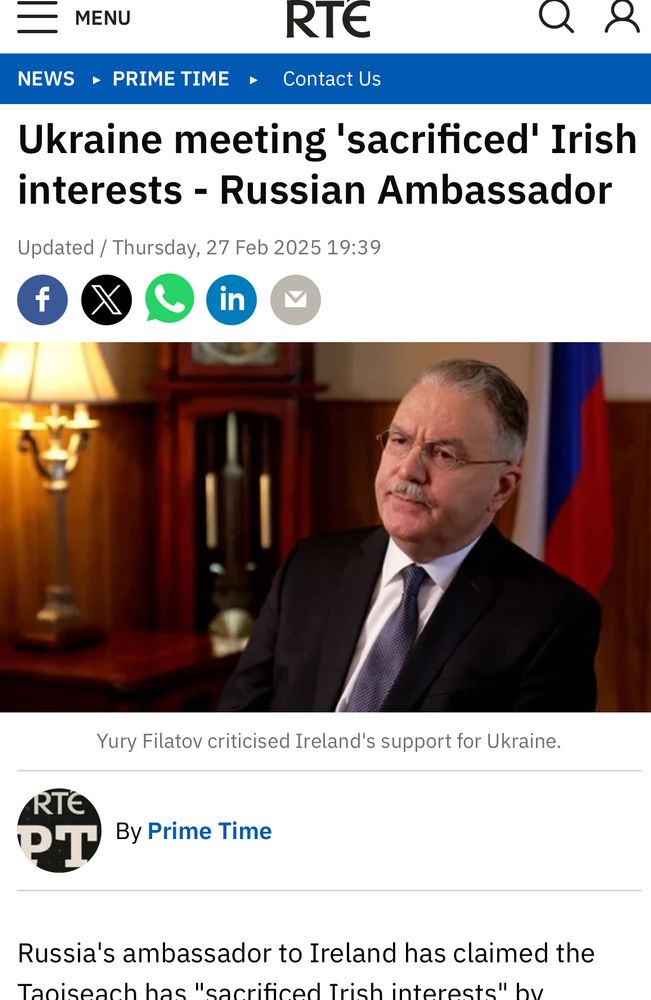 Screenshot of a report about Yuri Filatov, Russian ambassador to Ireland and total wanker. 