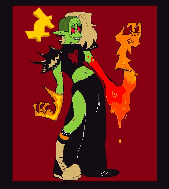 A drawing of Lord Dominator from Wander Over Yonder in an exaggerated cartoon style. She is lifting her left arm which is half-transitioned into magma.