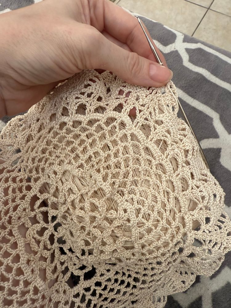 Crochet ecru lace doily in progress