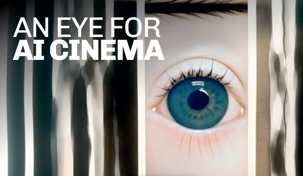 A closeup of an eye (from a Sachiko Hayashi work), with the text "AN EYE FOR AI CINEMA" over it.