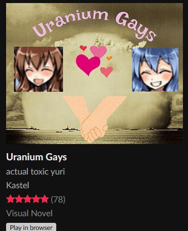 Uranium Gays has 78 ratings and its overall rating nears five stars.