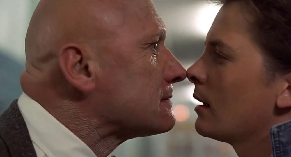 Mr. Strickland and Marty McFly in a screencap from Back to the Future