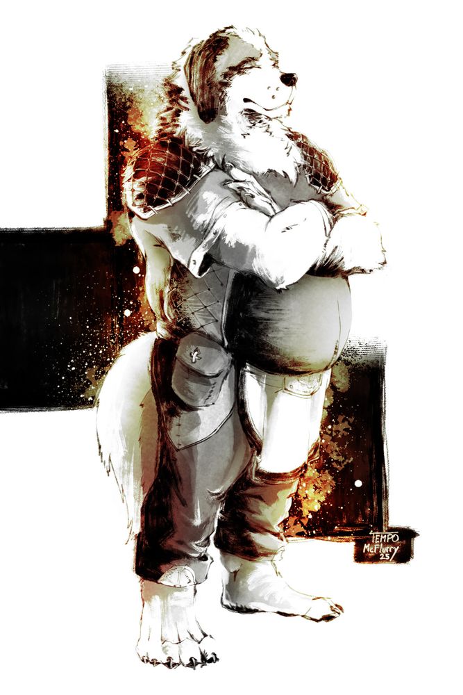 Drawing of Burry from the Shelter visual novel, standing at an angle with his arms crossed