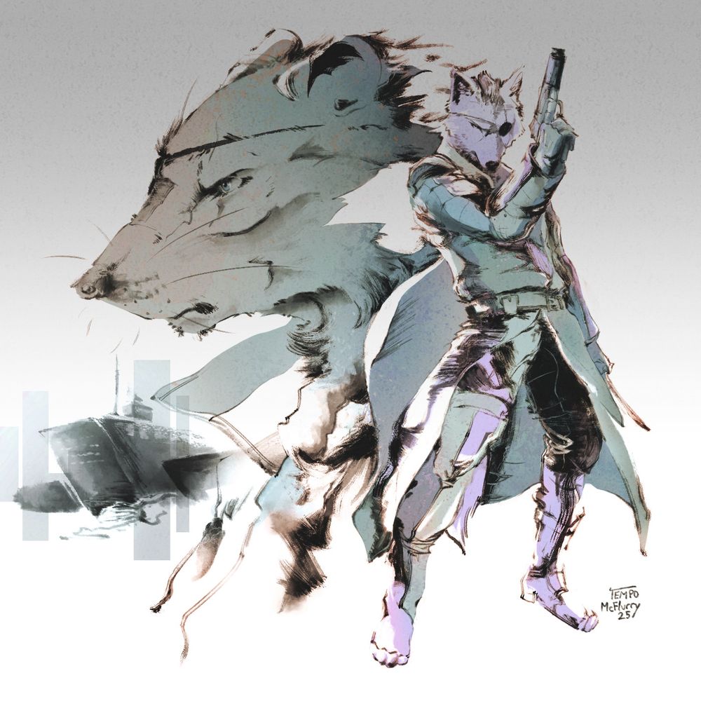 Drawing of Alon and a newly introduced rat character as of v41 of the Shelter visual novel. The drawing is a recreation of the Metal Gear Solid 2: Sons of Liberty art cover, swapping Raiden and Snake with Alon and the Rat, respectively