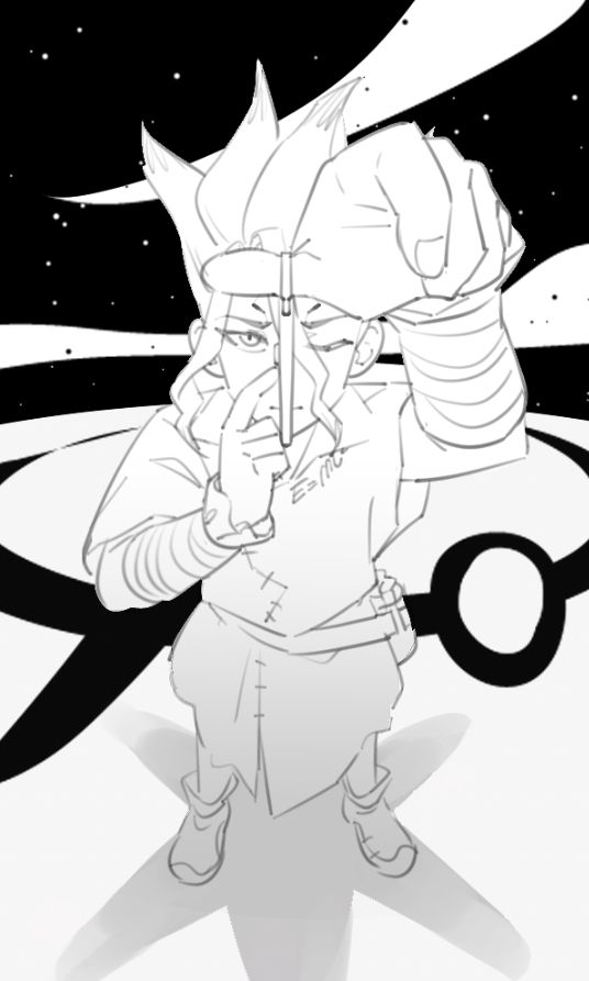 rafal from the anime poster redrawn as senku with a different backdrop