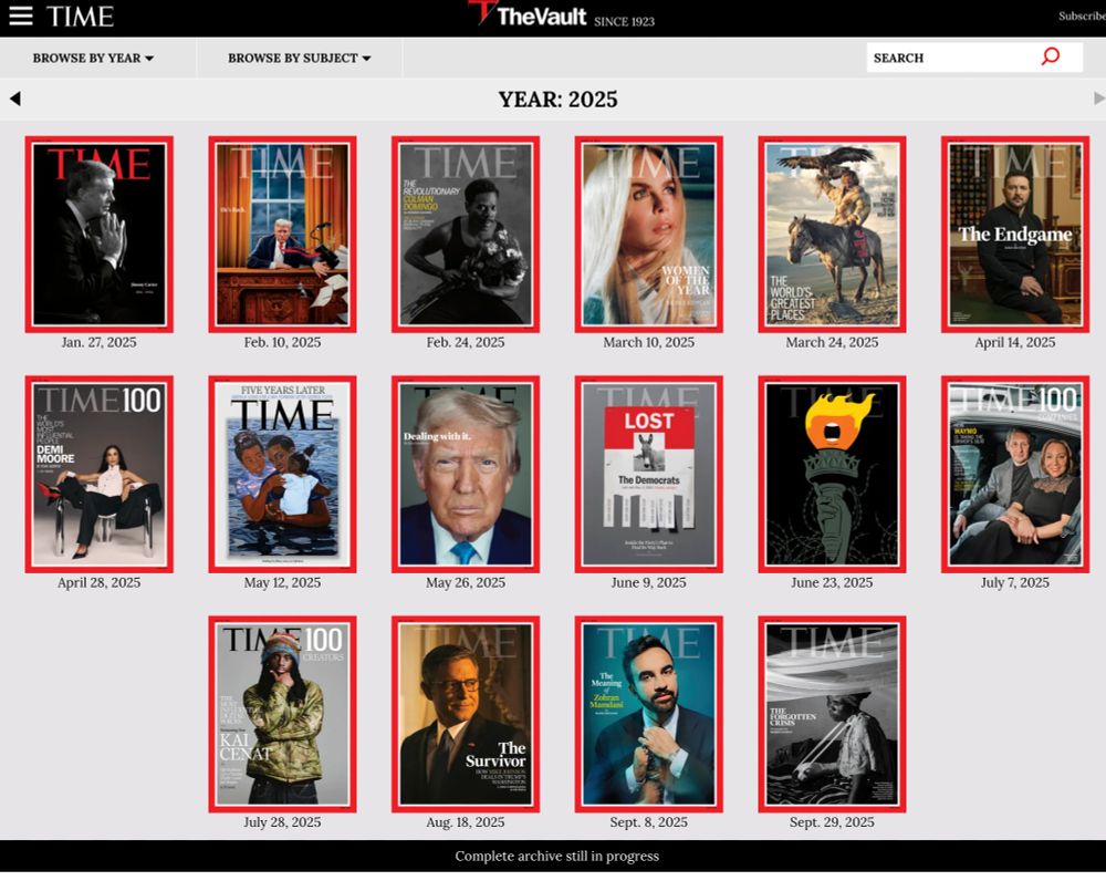 Screenshot of all the 2025 Time Magazine covers. 