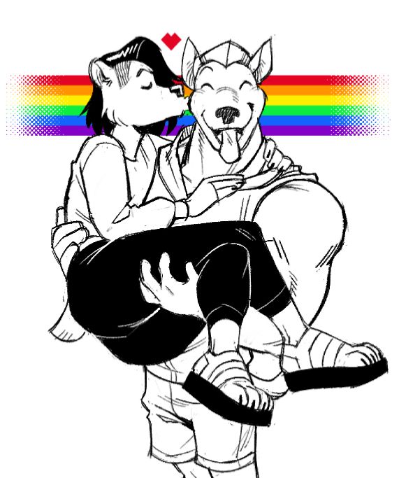 ANML CTRL characters Joel and Oscar sharing a kiss for a pride themed pic