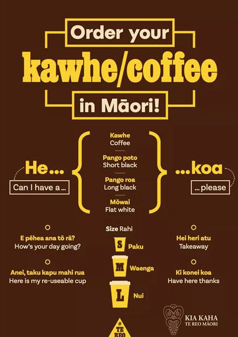 Order your kawhe coffee  in Mãori!

he paku kawhe Koa
