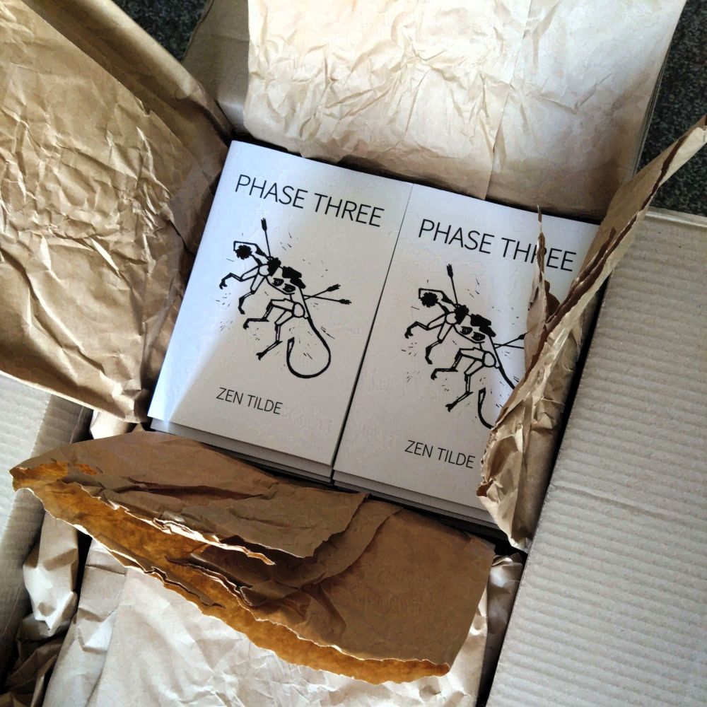 a cardboard box opened to reveal paperback books packed inside