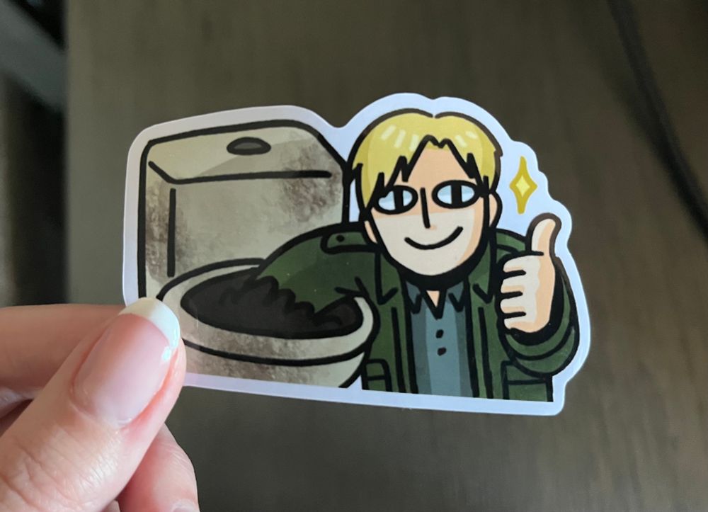 sticker of James Sunderland gleefully shoving his arm into a dirty gross toilet and thumbs upping