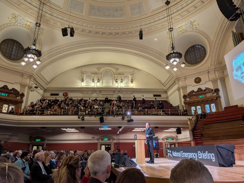 Chris Packham speaks at the National Climate Emergency Briefing at Westminster Central Hall.