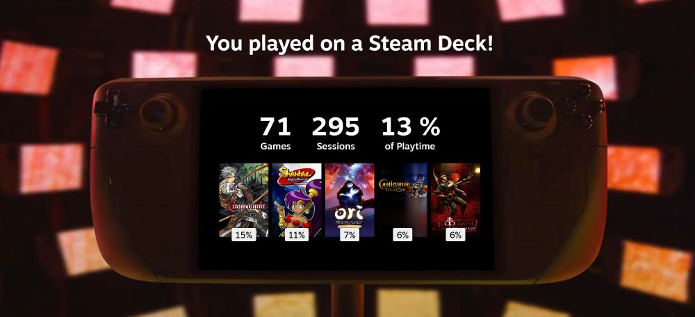 My most played games on Steam Deck

Castlevania Advance Collection
Shantae: Risky's Revenge
Ori and the Blind Forest
Castlevania Anniversary Collection
BloodRayne Terminal Cut
