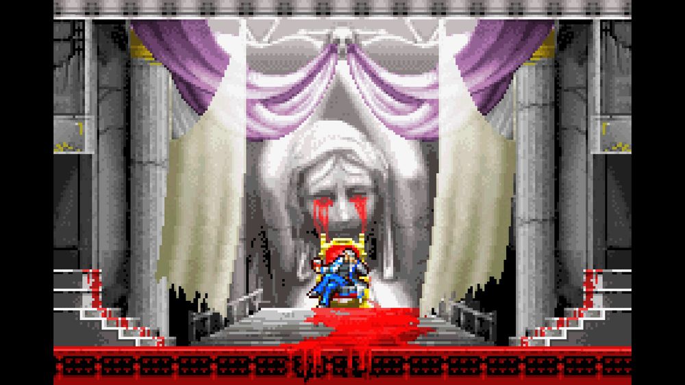 If Soma loses to chaos he will return to Dracula's throne room. A large statue can be seen crying blood behind him.