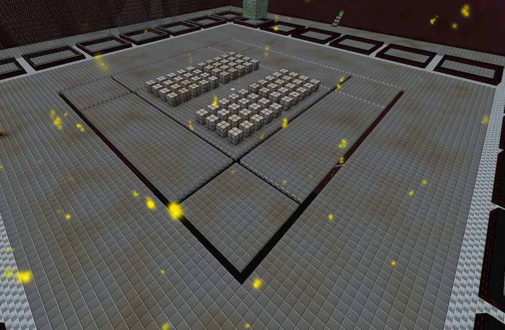 Further progress on the new base, with the racks all built, lacking any actual drives. As well as a singular crafting CPU in the distance, currently not hooked up to anything.