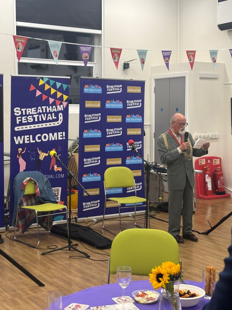 Mayor of Lambeth Cllr Adrian Garden speaking at the launch of Streatham Festival 