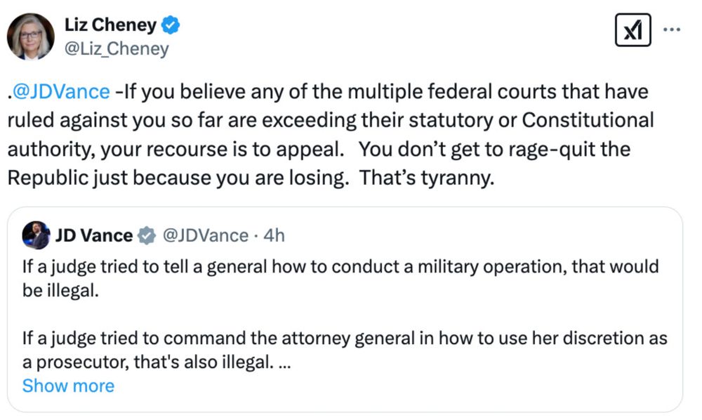 Liz Cheney schools JD Vance with a tweet