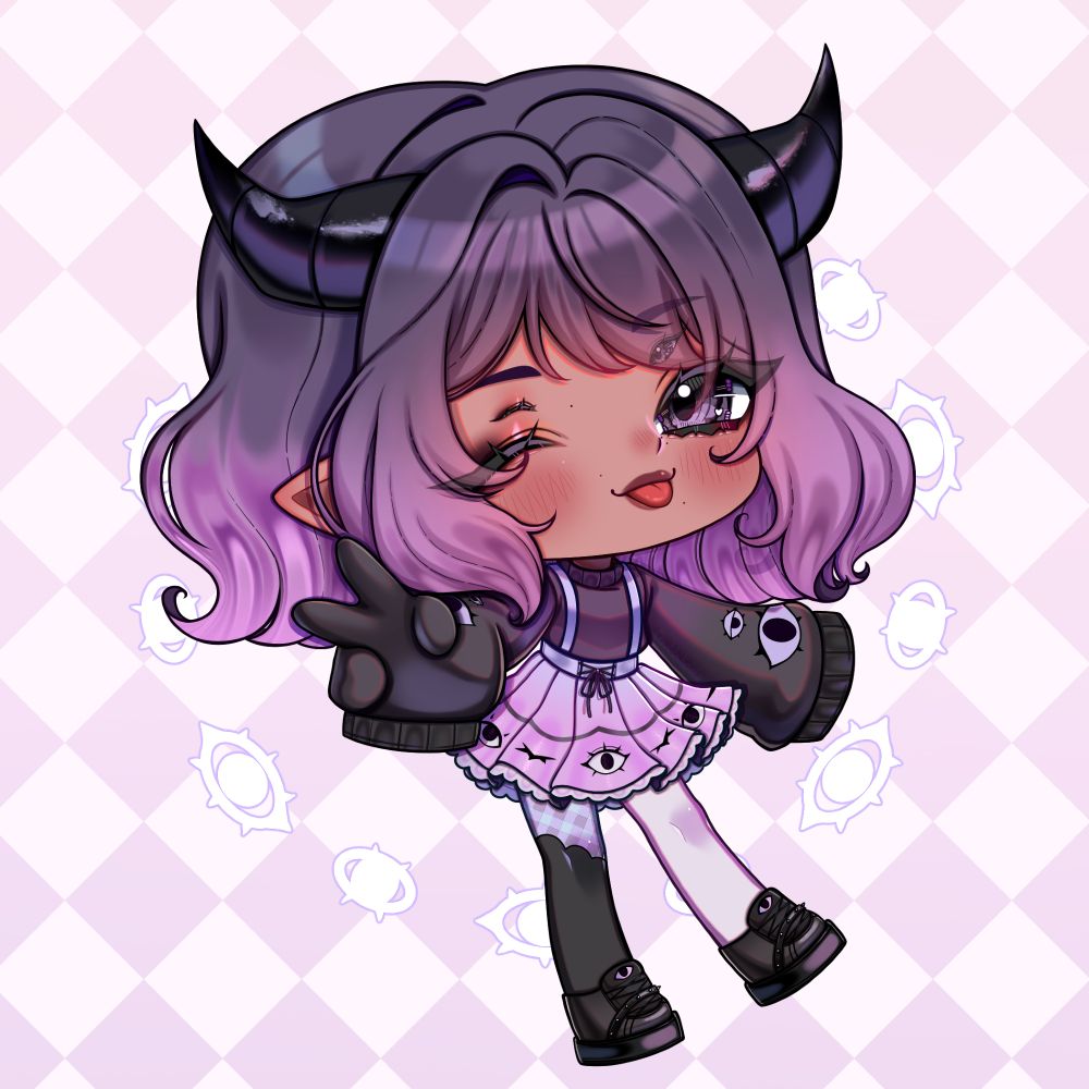 Chibi drawing of Sthy's OC Lily. She is sticking her tongue out while winking. A peace sign can be seen through her sleeve.