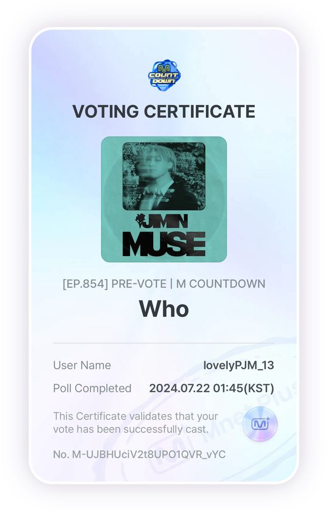 Voting proof for Jimin on Mnet