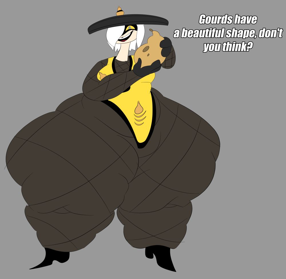 Xie Hulu holding a gourd while shaped like a gourd (I looooove fat legs)