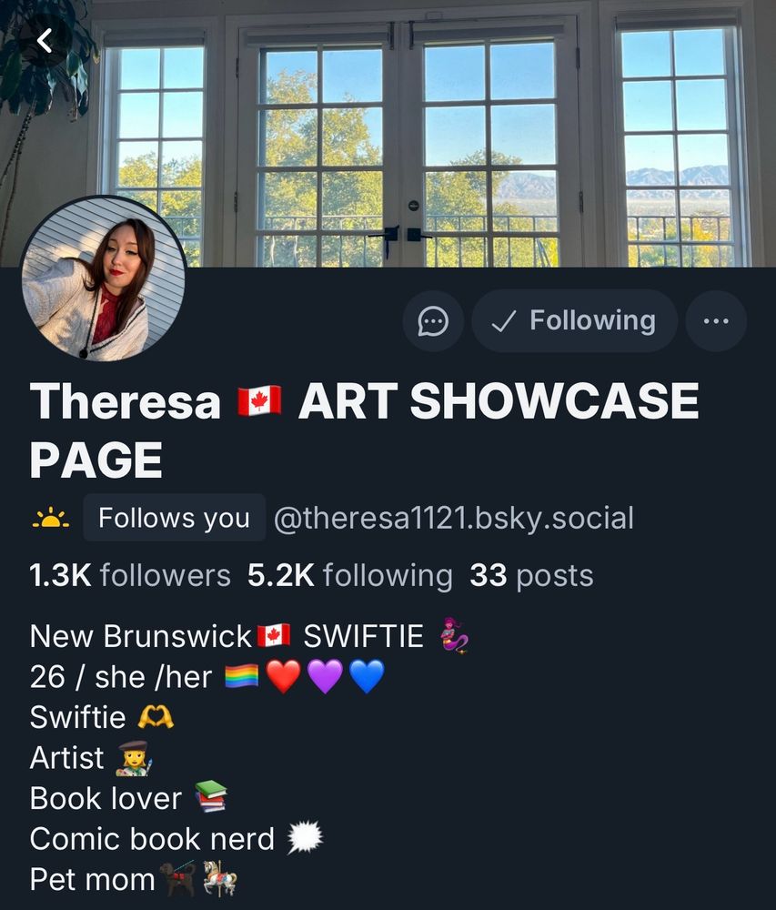 Screenshot of account profile @ theresa1121 that might be a bot/fake account, as it matches another account @ nicolecarr that is also fake. 
