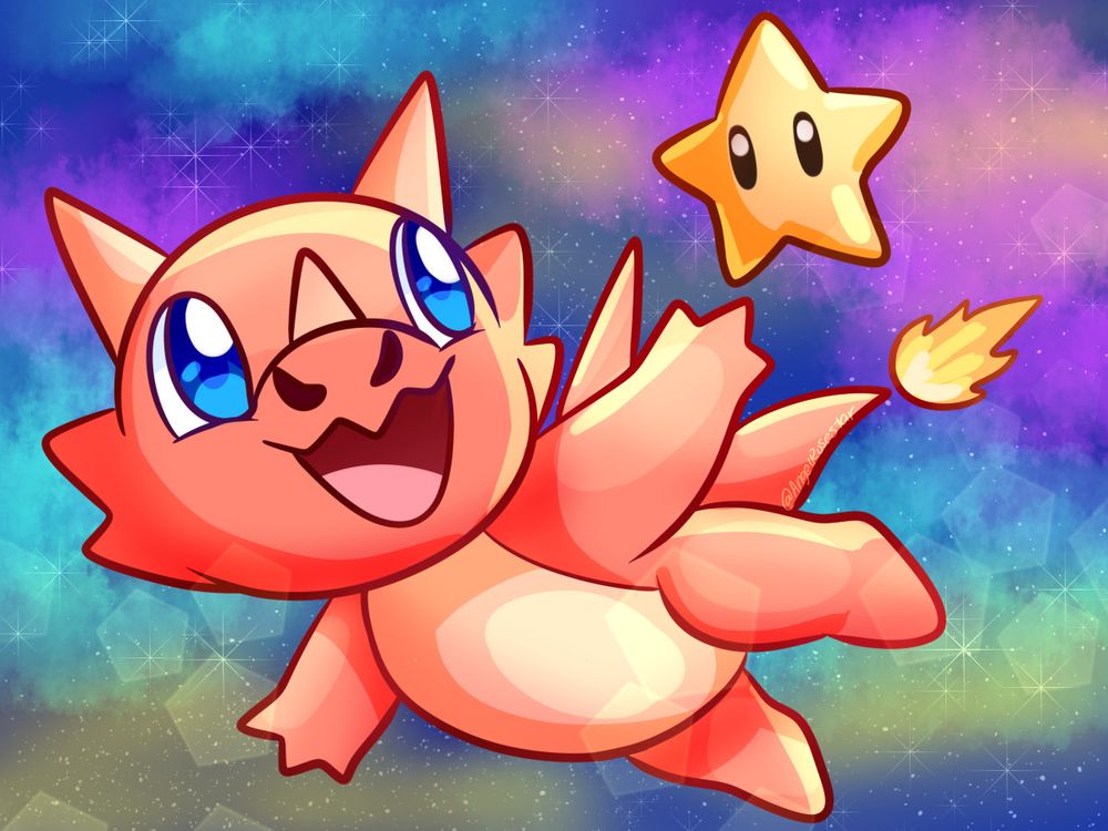 Little fifi dragon with a mario star.