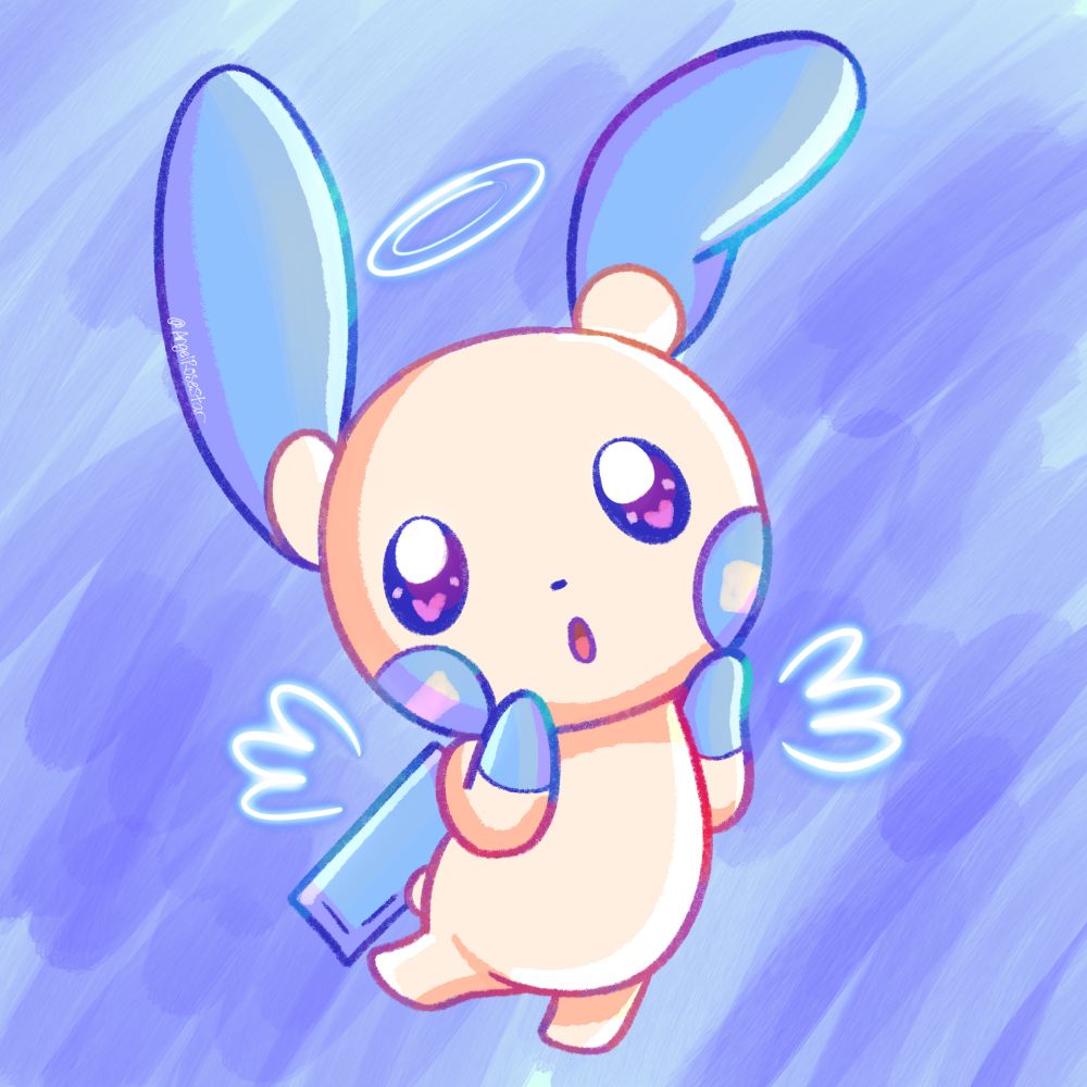 Minun looking cute with wings and a halo made out of light! 