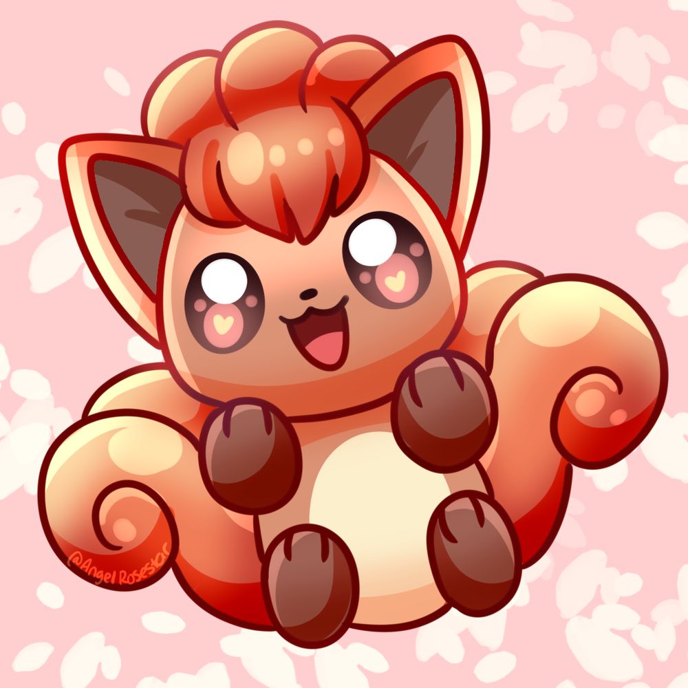 Vulpix on their back, in sky view, looking at you! Hearts on their eyes! 