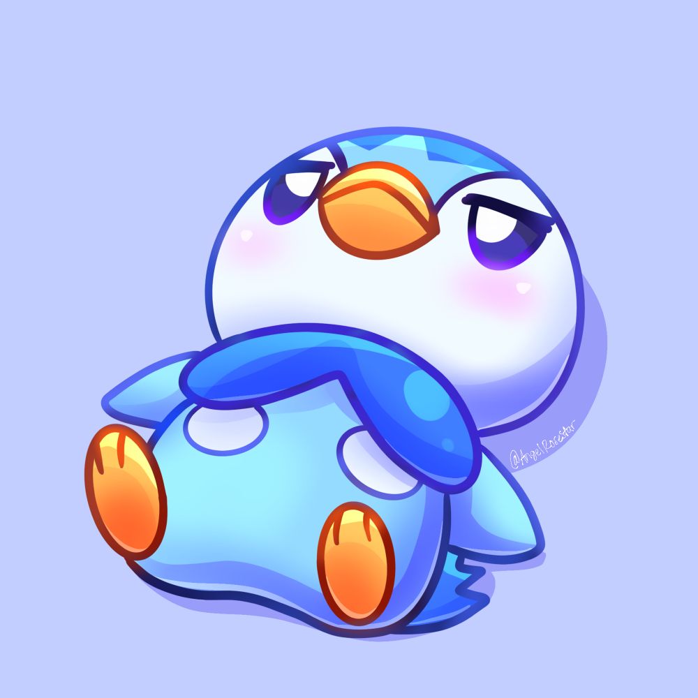 Piplup laying down looking up, feeling done.