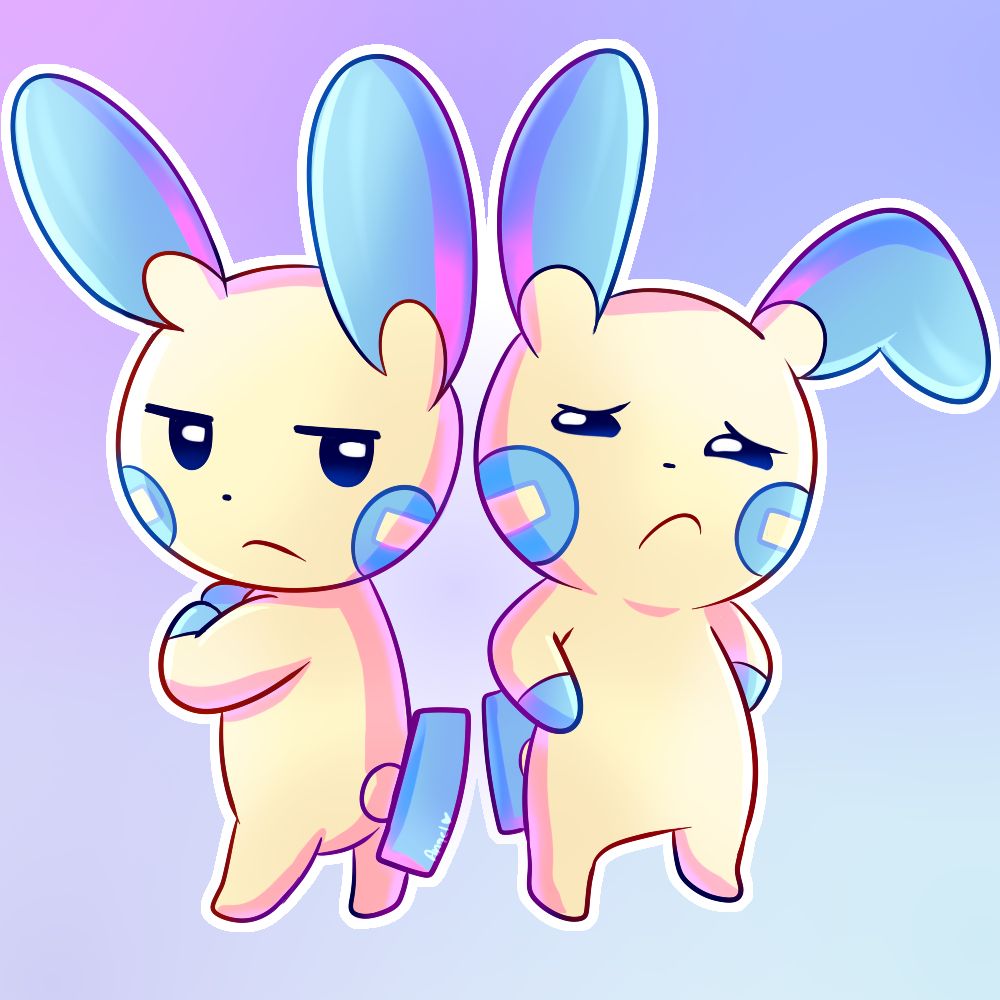 Sassy Minun with a simple purple blue background