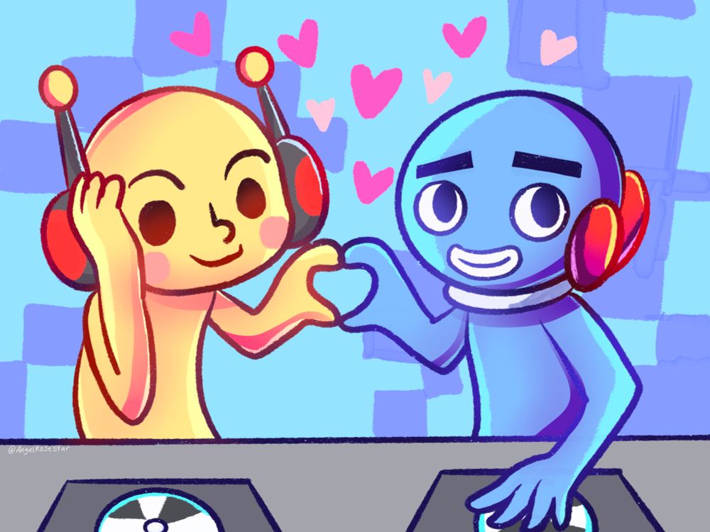 Two DJ’s forming a heart with their hands.