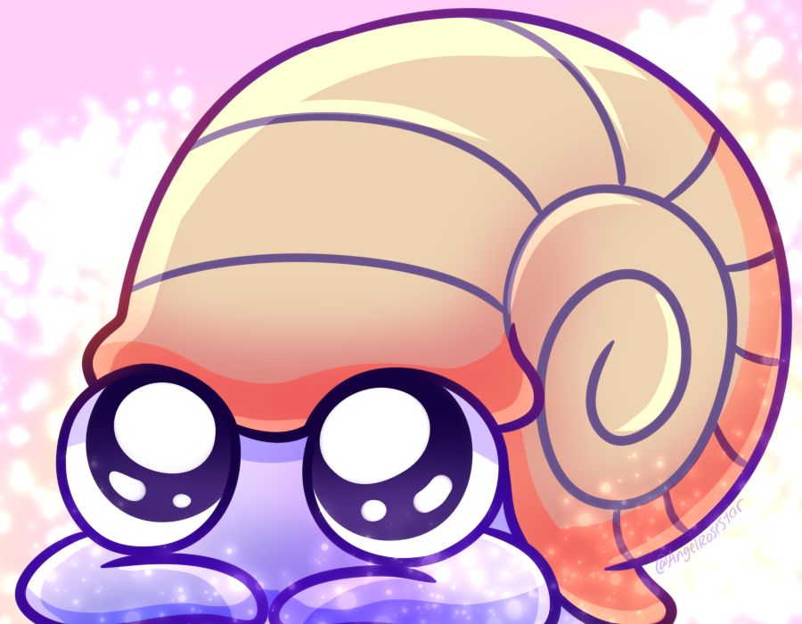 A close up of shiny omanyte with big eyes! 