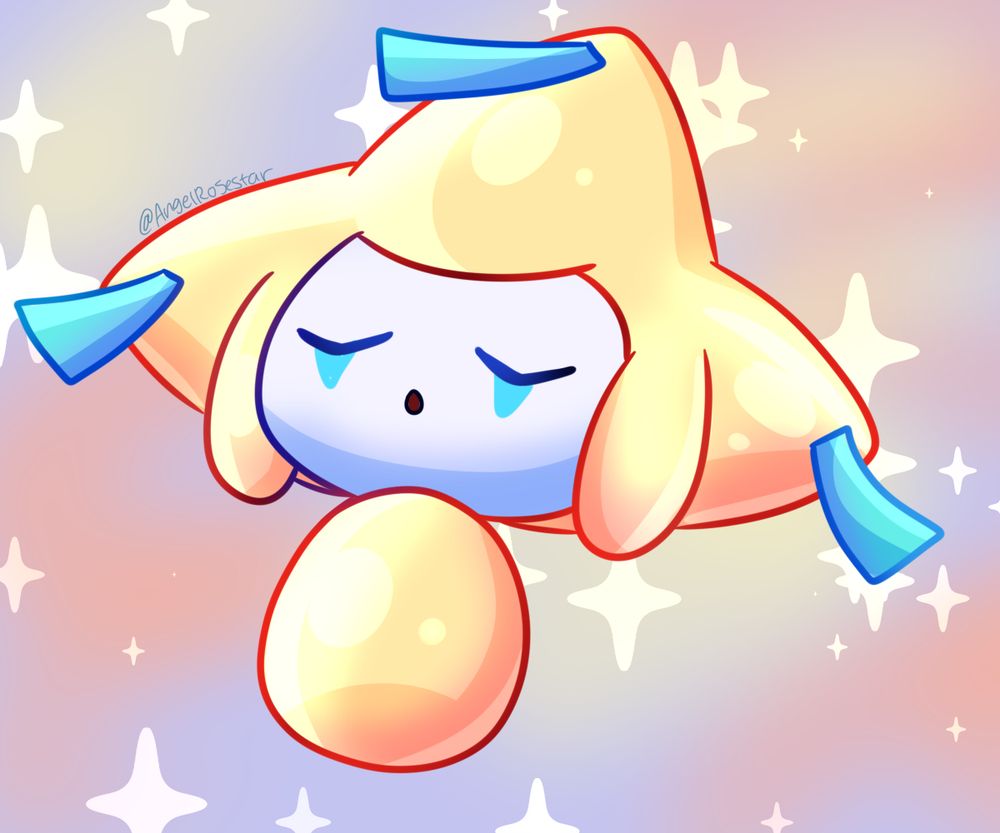 Jirachi is sleeping, their cape is wrapped around them when sleeping. 