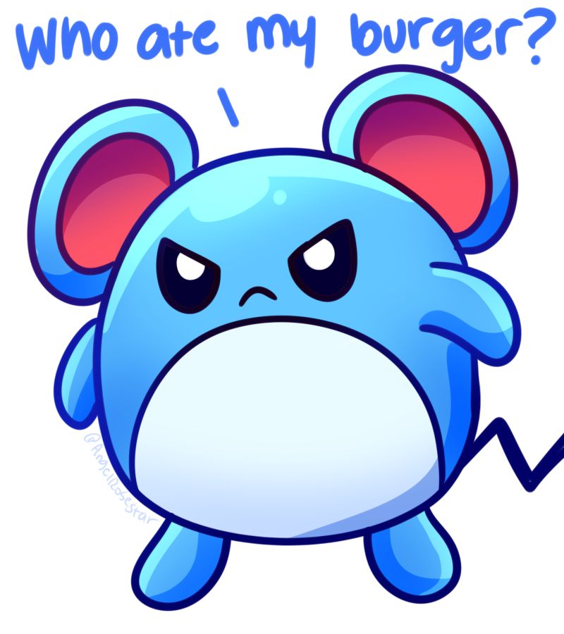 Marill is angry because someone eat their burger.