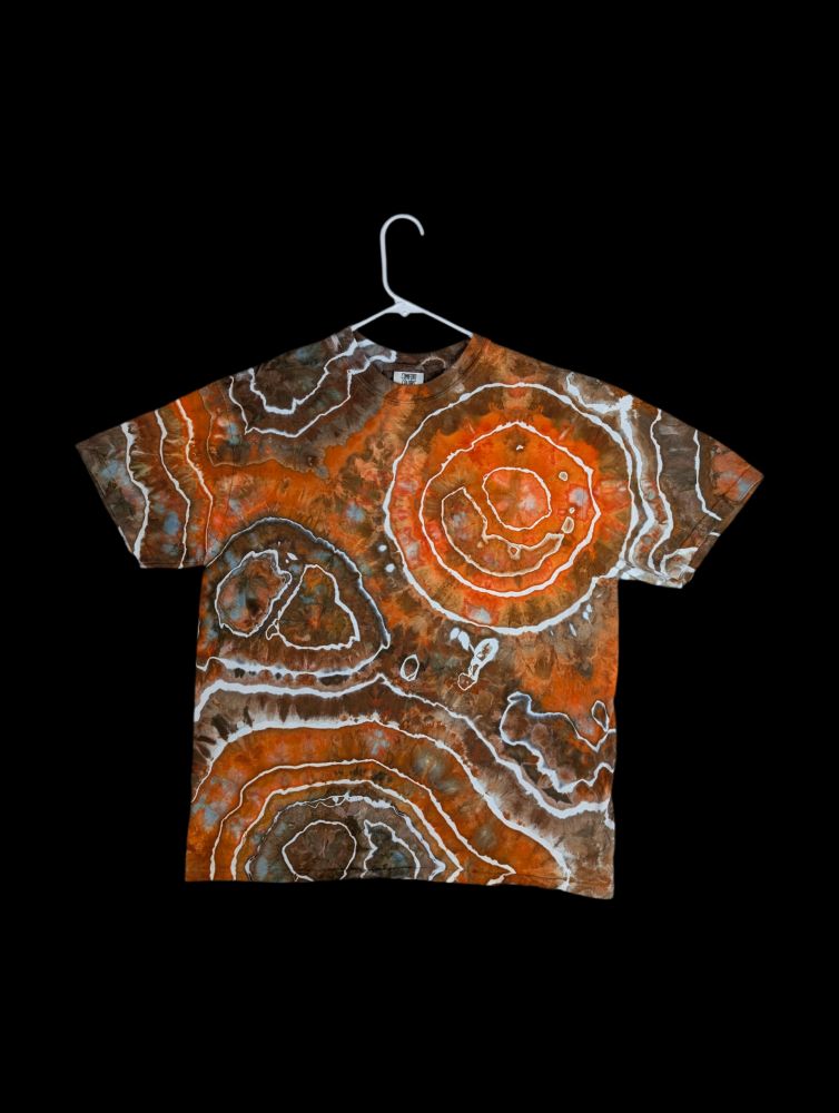 Orange and olivish-brown geode ice dye tie-dye shirt 🫡